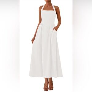 White A-Line Halter Top Maxi Dress